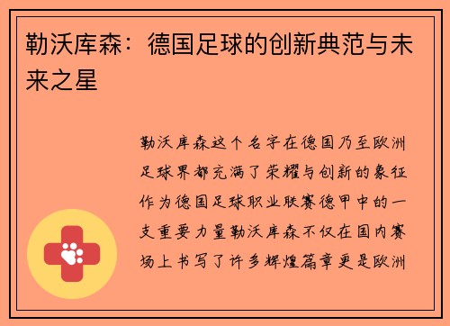 勒沃库森：德国足球的创新典范与未来之星